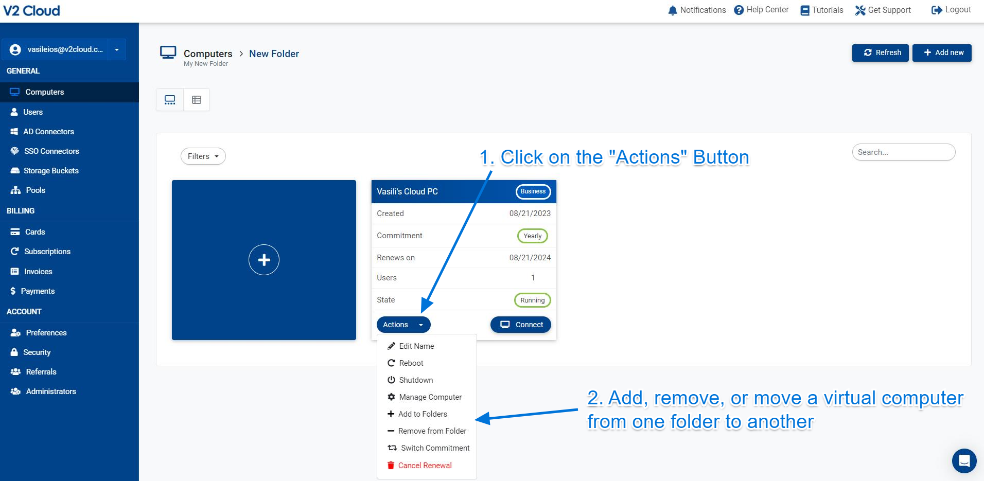 Image showing how to Manage Folders- Move Virtual Computers