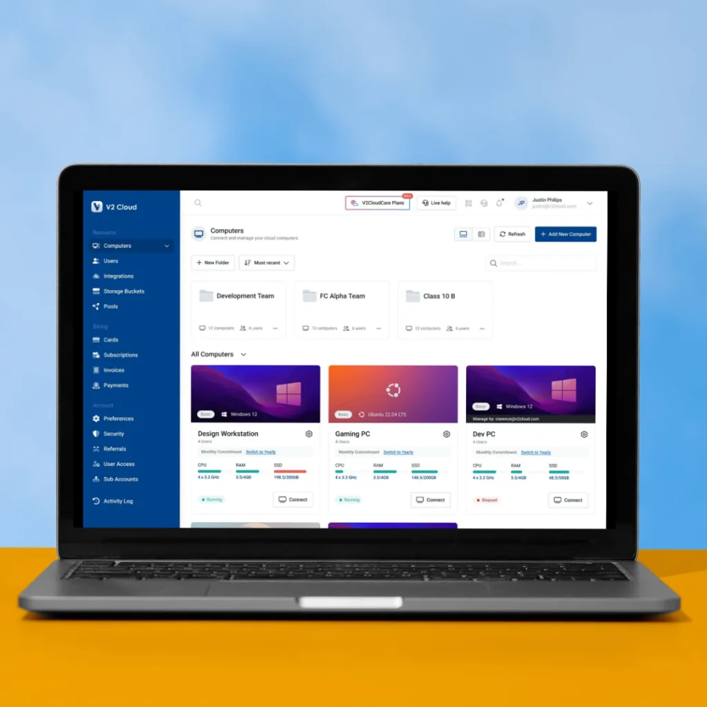 V2 Cloud dashboard