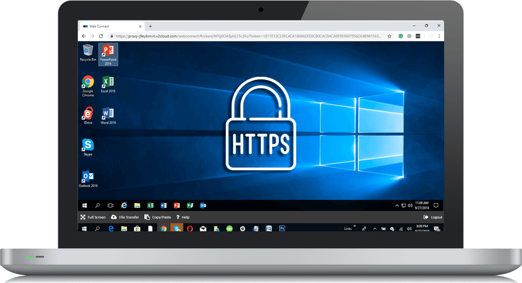 hipaa-cloud-desktop computer with a HTTPS icon representing our HIPAA compliant cloud desktops