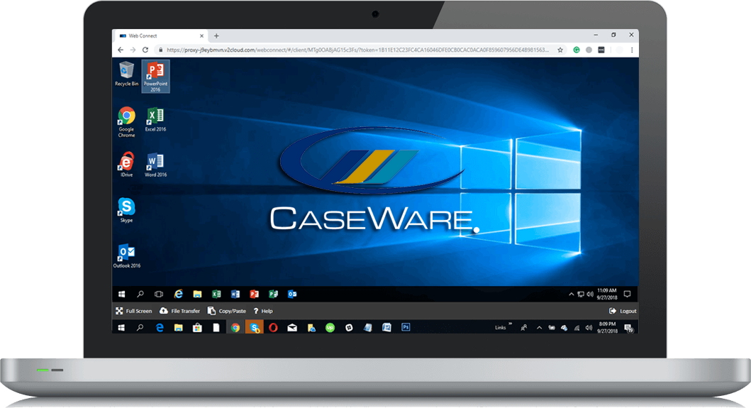 cloud-desktop-caseware-cloud Laptop screen showing the caseware logo