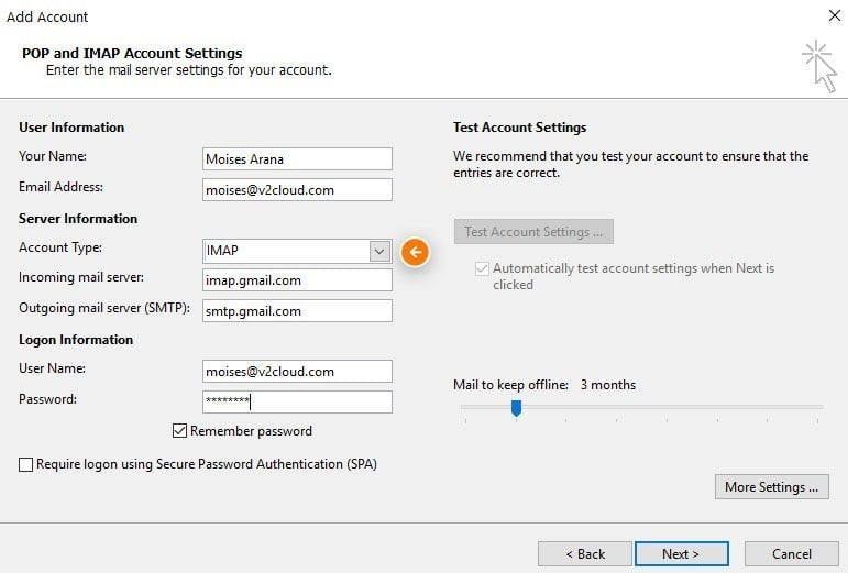 setup gmail account in outlook 2013 using pop server